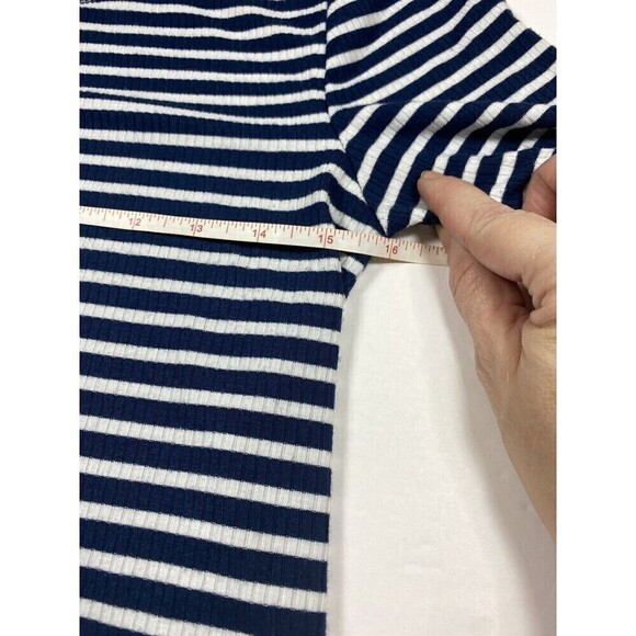 Akemi & Kin Anthropologie Tee Navy Blue White Breton Stripe Medium Boat Neck - Picture 9 of 10